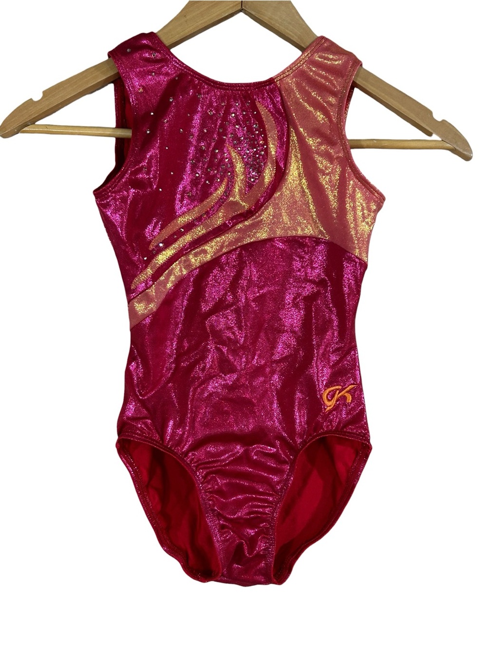 GK Metallic Pink and Orange Jeweled Gymnastics Leotard AXS Adult Extra Small